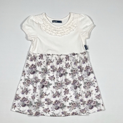 TALLE 4 AÑOS - VESTIDO M/CORTA ALGODON BLANCO FLORES LILAS - MIMO