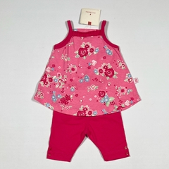 TALLE XS ( 0/3 MESES ) - CONJUNTO REMERA Y PANTALON ALGODON ROSA FLORES C/ETIQUETA - MIMO