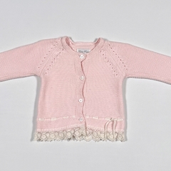 TALLE S ( 0/3 MESES ) - CAMPERA TEJIDA HILO ROSA PUNTILLA - PIOPPA - comprar online