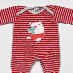 TALLE 1 ( 3 MESES ) - ENTERITO LARGO PLUSH GRIS RAYAS CORAL - OWOKO - comprar online