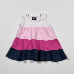 TALLE 2 (6 MESES ) - VESTIDO S/MANGA ALGODON ROSA FUCSIA AZUL BLANCO - OWOKO