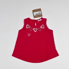 TALLE L ( 9 MESES ) - REMERA S/MANGA ROJA CORAZONES C/ETIQUETA - MIMO