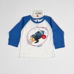 TALLE S ( 0/3 MESES ) - REMERA M/LARGA BLANCA MANGA AZULES ESPACIAL C/ETIQUETA - MINIMIMO