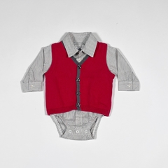 TALLE 3 MESES - CONJUNTO BODY CAMISA M/LARGA BLANCA RAYAS BISON Y CHALECO HILO ROJO - CARTERS