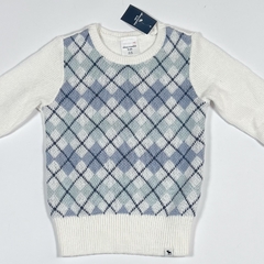 TALLE 5/6 AÑOS - SWEATER LANA CRUDO ROMBOS CELESTES C/ETIQUETA - ABERCROMBIE - comprar online