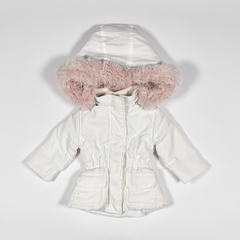 TALLE 6 MESES - CAMPERA ABRIGO BLANCO FORRADO EN POLAR CAPUCHA DESMONTABLE - BABYCOTTONS