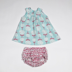 TALLE 6/9 MESES - VESTIDO S/MANGA CELESTES FLORES C/BOMBACHUDO - H&M