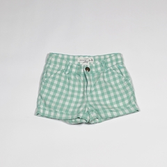 TALLE 3/4 AÑOS - SHORT GABRDINA FINA BLANCO CUADRITOS VERDE AGUA - H&M