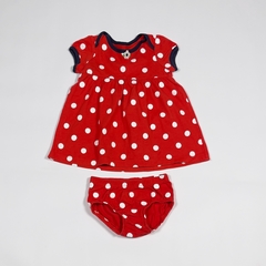 TALLE 9 MESES - VESTIDO M/CORTA ALGODON ROJO LUNARES C/BOMBACHA - CARTERS