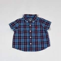 TALLE 3 MESES - CAMISA M/CORTA CUADROI AZUL CELESTE ROJO - POLO