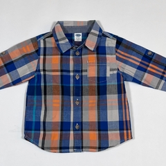 TALLE 12/18 MESES - CAMISA M/LARGA CUADROS CELESTE AZUL NARANJA - OLD NAVI - comprar online