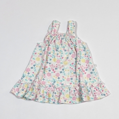 TALLE M ( 3/6 MESES ) - VESTIDO ALGODON S/MANGA ESTAMPADO FLORES CON BOMBACHA PASTEL