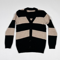 TALLE 12 - CARDIGAN TEJIDO RAYADO NEGRO BEIGE - CHEEKY