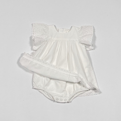 TALLE 3 MESES - VESTIDO BODY M/CORTA BLANCO MANGAS CALADAS - BABYCOTTONS - Fiesta Vintage