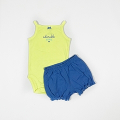 TALLE 6 MESES - CONJUNTO BODY S/MANGA AMARILLO FLUOR SHORT BOMBACHUDO AZUL - CARTERS