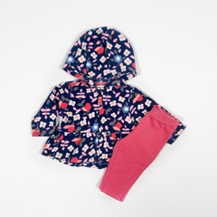 TALLE NB - CONJUNTO CAMPERA POLAR AZUL FLORES Y PANTALON ALGODON ROSA - CARTERS