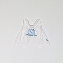 TALLE S ( 3/6 MESES ) - CONJUNTO REMERA S/MANGA BLANCA ELEFANTE C/ SHORT CELESTE - MIMO - comprar online