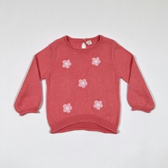 TALLE 24 MESES - SWEATER TEJIDO HILO ROSA FLORES - YAMP
