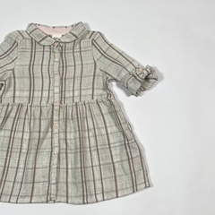 TALLE 9/12 MESES - VESTIDO CAMISERO M/LARGA GRIS CUADROS ROSAS - H&M - comprar online