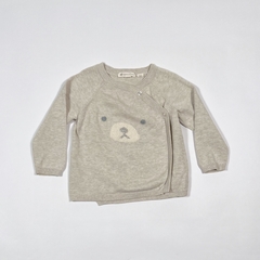 TALLE 12 MESES - SWEATER TEJIDO HILO BEIGE MELANGE OSO - BABYCOTTONS