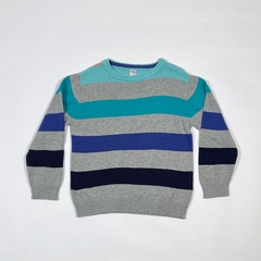 TALLE 4 - SWEATER TEJIDO HILO GRIS RAYAS VERDE AZUL - YAMP