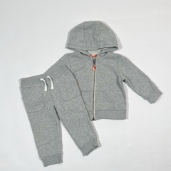 TALLE 12 MESES - CONJUNTO ALGODON RUSTICO CAMPERA C/PANTALON GRIS MELANGE - CARTERS