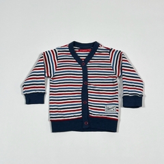 TALLE XS ( 0/3 MESES ) - CARDIGAN ALGODON LIVIANO BLANCO RAYAS AZUL ROJA - MIMO