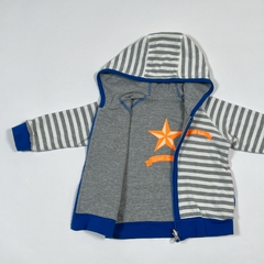 TALLE 12 MESES - CAMPERA ALGODON REVERSIBLE GRIS FLUOR/BLANCA RAYAS GRISES - AKIABARA - comprar online