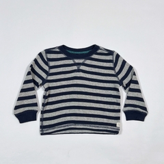 TALLE 12 MESES - REMERA MORLEY GRIS RAYAS AZULES - CARTERS