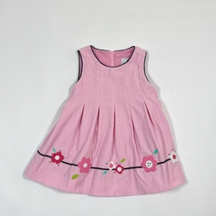 TALLE 24 MESES - VESTIDO S/MANGAS CORDEROY ROSA FLORES BORDADAS- FLORENCE EISERMAN