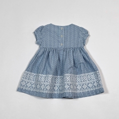 TALLE 0/3 MESES - VESTIDO M/CORTA BLANCO FLORES AZULES C/BOMBACHA - OSHKOSH - Fiesta Vintage