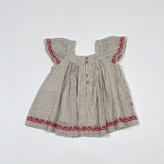 TALLE 3/6 MESES - VESTIDO S/MANGA BEIGE RAYITAS BORDADO - ZARA en internet