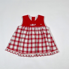 TALLE 24 MESES - VESTIDO S/MANGA C/BOMBACHUDO Y CAPELINA ROJO CUADROS BLANCOS - YOECHU - comprar online