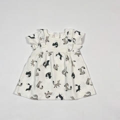 TALLE 3/6 MESES - VESTIDO M/CORTA TELA TRAMADA BLANCO ZORROS - ZARA