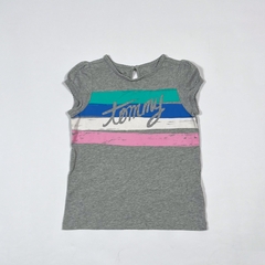 TALLE 4 - REMERA M/CORTA GRIS RAYAS COLORES - TOMMY HILFIGER