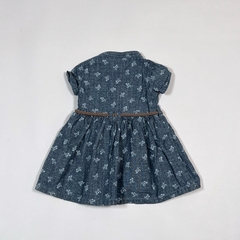 TALLE 6 MESES - VESTIDO M/CORTA JEAN AZUL FLORES C/BOMBACHA - CARTERS en internet