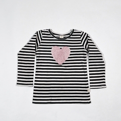 TALLE 3 - REMERA M/LARGA BLANCA RAYAS CORAZON - CHEEKY