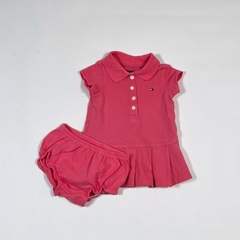 TALLE 3/6 MESES - VESTIDO CHOMBA M/CORTA PIQUE ROSA C/BOMBACHA - TOMMY HILFIGER