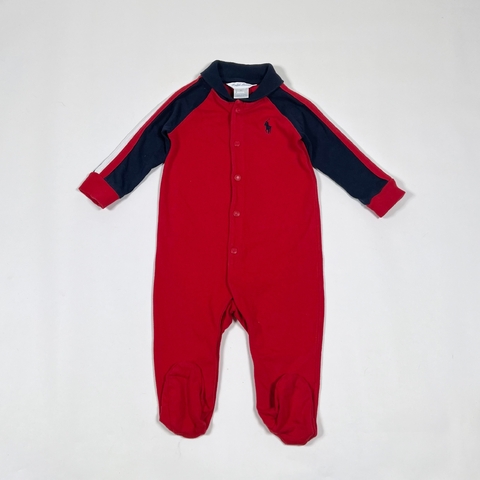 TALLE 6 MESES - ENTERITO LARGO ALGODON RUSTICO ROJO AZUL - POLO RALPH LAUREN