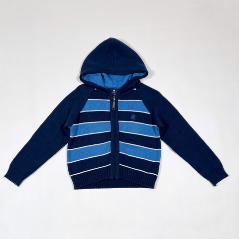 TALLE 12 MESES - CAMPERA TEJIDA HILO AZUL RAYAS CELESTE - BABY COTTONS