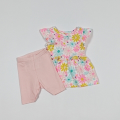 TALLE NB - CONJUNTO REMERA S/MANGA BLANCA FLORES MULTICOLOR CALZA ROSA - CARTERS