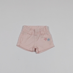 TALLE S ( 3/6 MESES ) - SHORT GABARDINA FINA ROSA ESTRELLAS CELESTE ROSA - CHEEKY