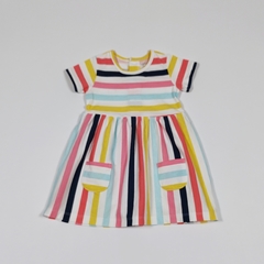 TALLE 12 MESES - VESTIDO M/CORTA ALGODON BLANCO RAYAS MULTICOLORES - CARTERS