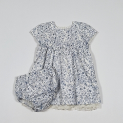 TALLE 12 MESES - VESTIDO M/CORTA BLANCO FLORES AZULES C/BOMBACHA - BABYCOTTONS - comprar online