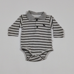 TALLE 3 MESES - BODY CHOMBA M/LARGA RAYA GRIS BLANCA - OLD BUNCH