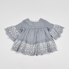 TALLE 0/3 MESES - VESTIDO M/3/4 BLANCO RAYAS AZULES BORDADO - GAP