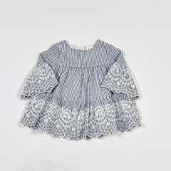 TALLE 0/3 MESES - VESTIDO M/3/4 BLANCO RAYAS AZULES BORDADO - GAP - comprar online