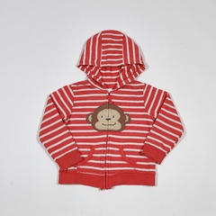 TALLE 24 MESES - CAMPERA ALGODON RUSTICO ROJA RAYAS GRISES MONO - CARTERS