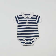 TALLE NB - BODY CHOMBA M/CORTA RAYADO AZUL BLANCO - BABYCOTTONS