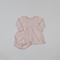 TALLE 3 MESES - VESTIDO M/LARGA TEJIDO ROSA LUNARES GLITERS C/BOMBACHA - CARTERS